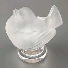 VTG Lalique Frosted Crystal 1.5" Sparrow French Art Glass  Paperweight Signed