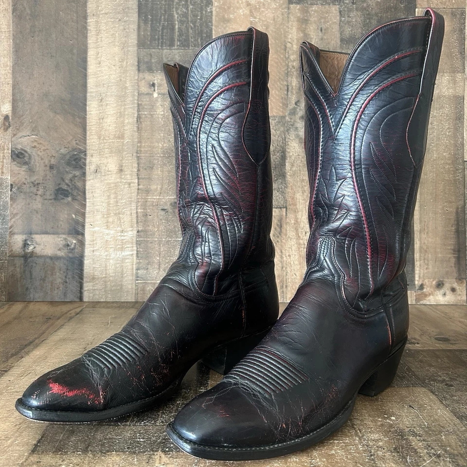 Lucchese Classics L6608 Black Cherry French Toe Cowboy Boots Mens 11 D - Image 3 of 4