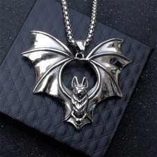 Flying Bat Pendant Necklace Stainless Steel Chain Gothic Punk Halloween Jewelry