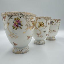 Antique Hand Painted Porcelain Double Egg Cups Chocolate vases Set Of Three Gold