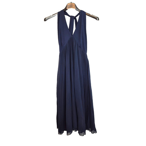 Moschino Cheap and Chic, Vintage Moschino Cheap and Chic navy silk dress back knot Sz 10 Pleated Chiffon