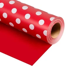  Red and White Dots Wrapping Paper, 17in x 32.8ft Dots - White and Red