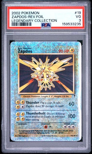 2002 POKEMON LEGENDARY COLLECTION #19 ZAPDOS-REV.FOIL PSA 3 (235