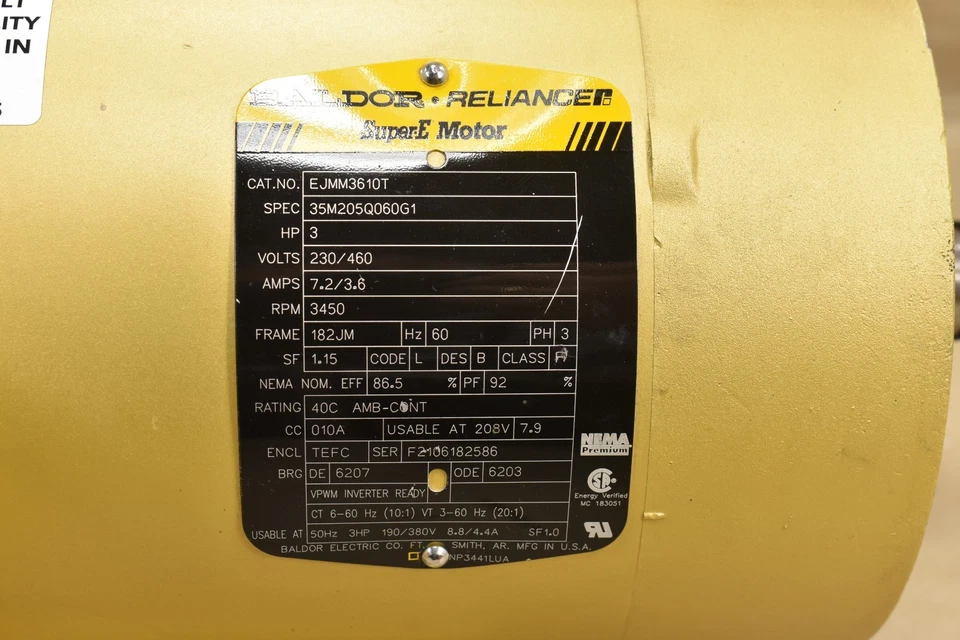 Baldor EJMM3610T, SuperE Motor, 3 HP, 230/460 V, 3450 RPM, 3 PH, 56C,60Hz - Image 4 of 4