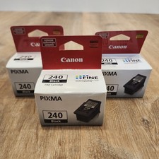 3-Original Genuine Canon Pixma 240 Black Printer Ink Cartridge - New In Box