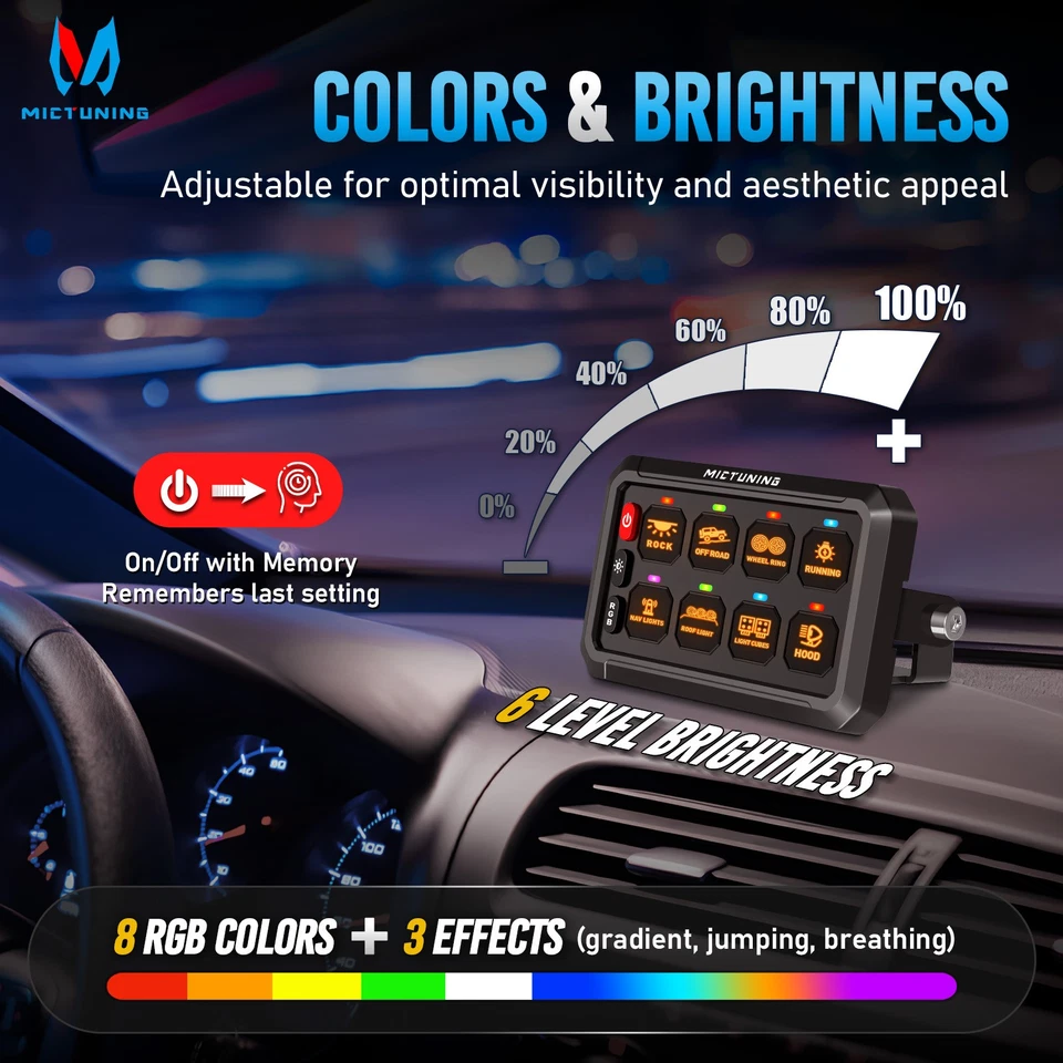 RGB 8 Gang Switch Panel Wireless Remote+APP Control Circuit Relay System Box SUV - Image 3 of 4