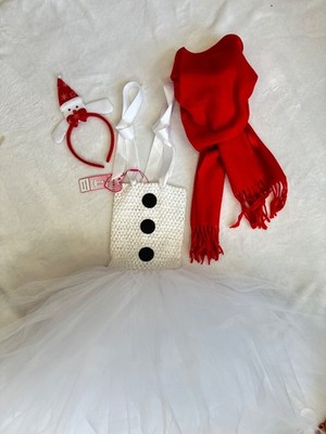 Boutique Girls Tutu Dress Snowman Outfit w Red Scarf & Headband - Size 4-7