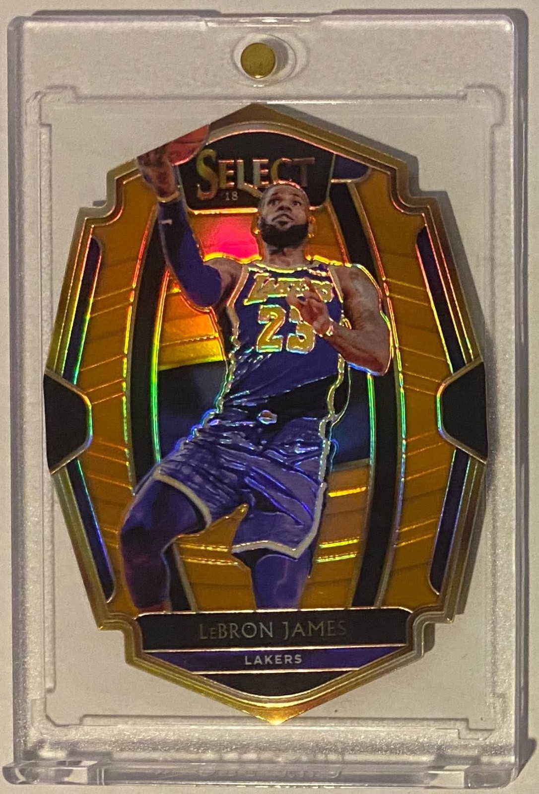 LeBRON JAMES 2018-19 Select Premier Level Die Cuts SSP Orange Prizm Card #47/65