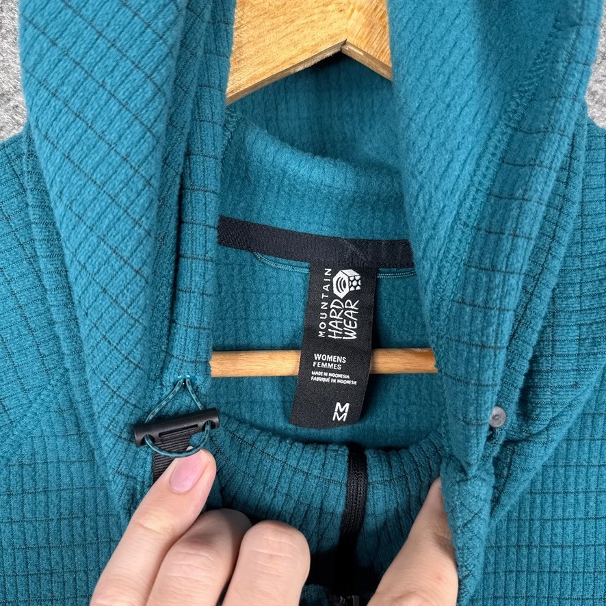 Túnica com capuz Mountain Hardwear Summit Grid lã feminina média M azul-petróleo 1/2 zíper - Imagem 3 de 4