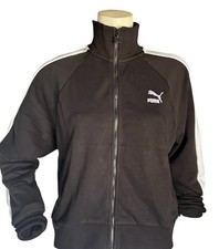 PUMA T7 Track Jacket Black White Women's Medium Full Zip Lightweight Collared