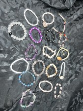 A33- 18pc Stone Or Glass Beaded Gemstone Bracelet Lot Some Stretch Others Clasp