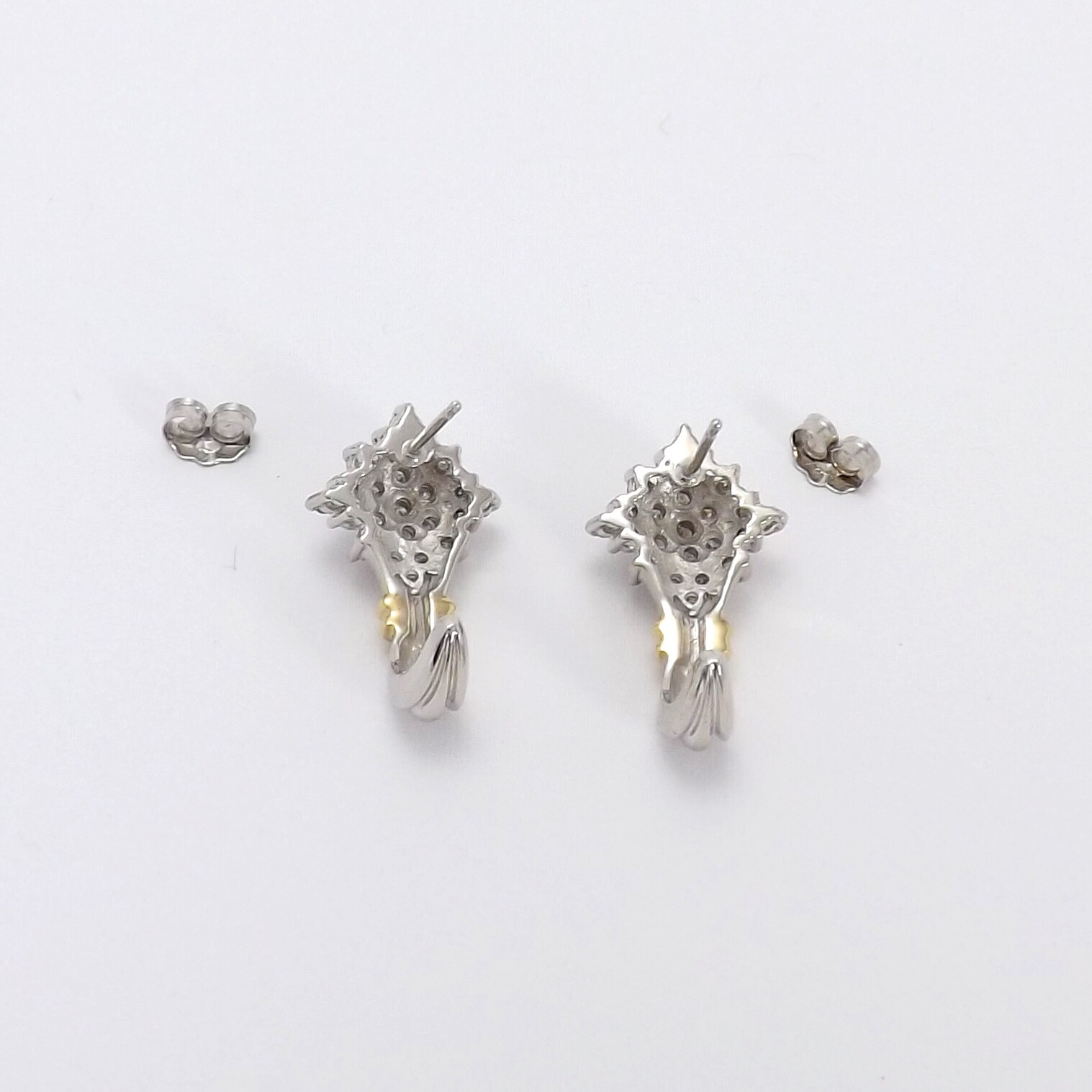 14k 2 Tone Gold Diamond Cluster Snowflake Stud Dr… - image 2