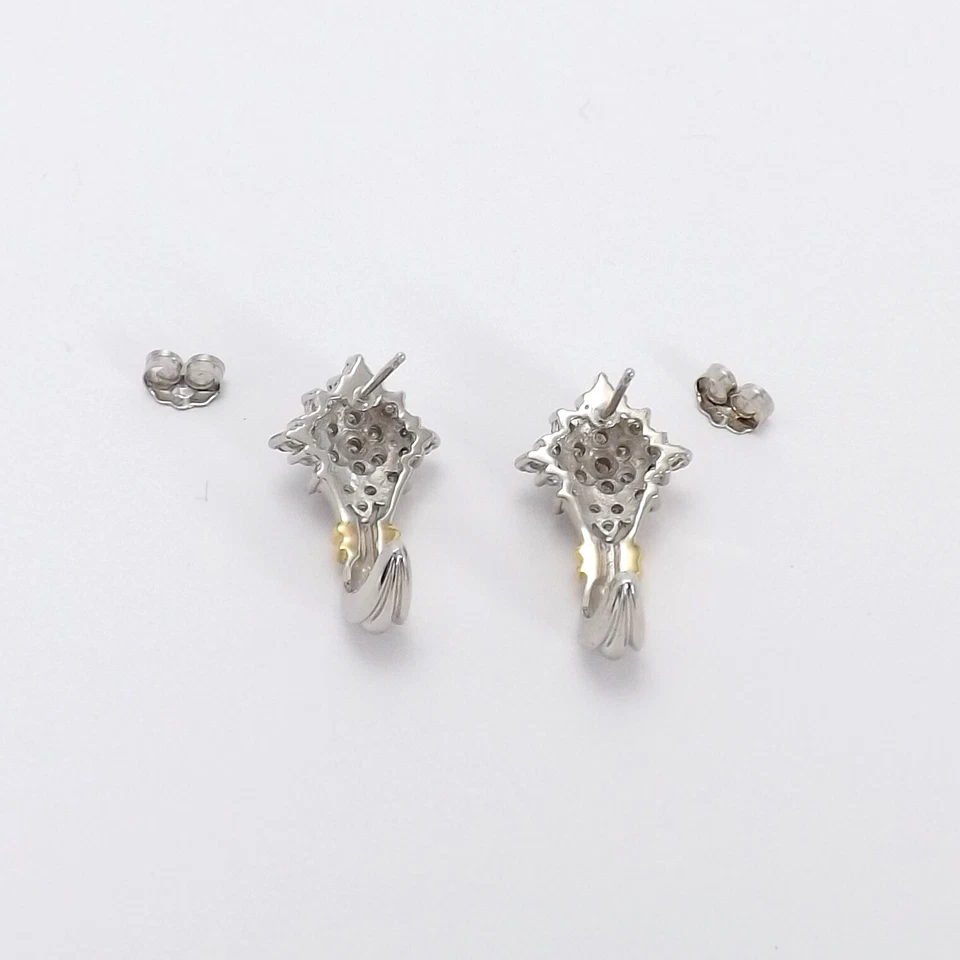 Aretes colgantes de diamantes naturales de oro de 14k con racimo de copo de nieve de dos tonos Foto 2 de 4