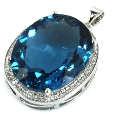 Buy 3 Get 1 Free Big Gemstone London Blue Topaz CZ Women Wedding Silver Pendant