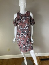 JANETTE WOMENS PLUS SIZE MAUVE FLORAL COLD SHOULDER KEYHOLE BACK SIZE 1X DRESS