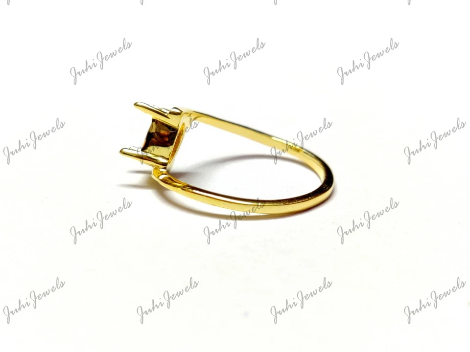 Gold Engagement Ring 5x7 mm Oval Gold Semi Mount Ring Gold Round Ring Setting - Image 3 of 4