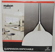 Globe Electric 64413 Portable Pendant Light Frosted Plastic Shade 11in