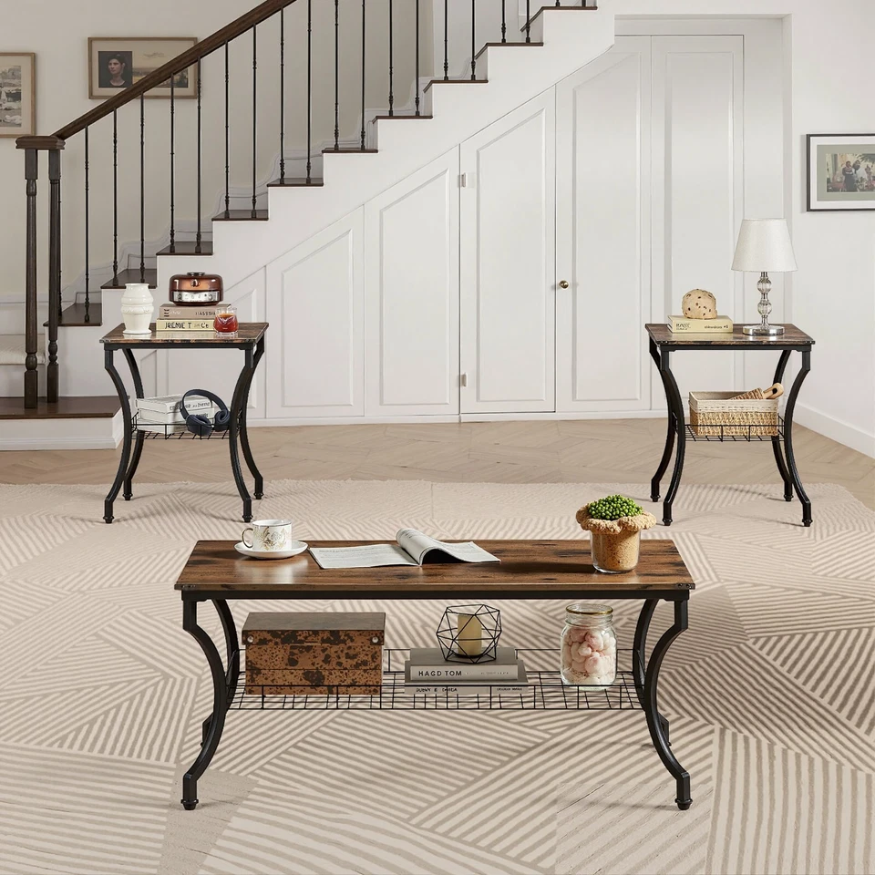 3-Piece Coffee Table with 2 Nightstand End Table And Storage Center Living Room - Image 4 of 4