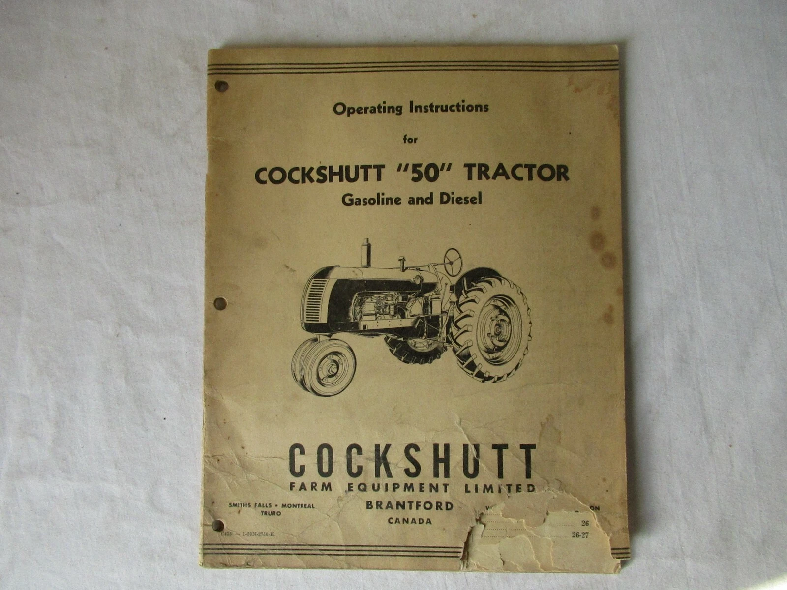 1953 Cockshutt 50 gasoline diesel tractor operating instructions manual