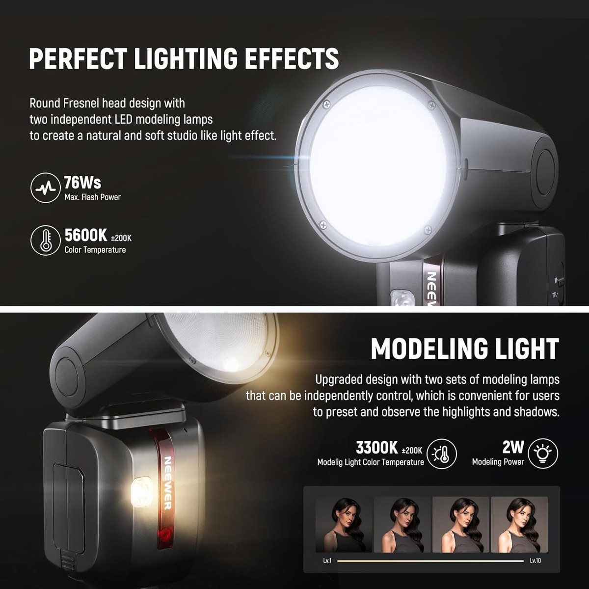 NEEWER Z2-C Z2C 2.4G TTL HSS Round Flash Light Speedlite for
