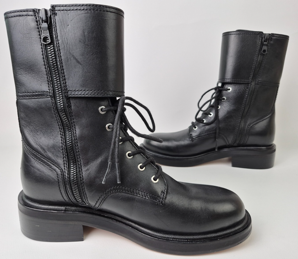 【関税込み】rag & bone ブラック RB Moto レースアップブーツ rag & bone Women's Black Rb Moto Flap Lace Up Leather Boots