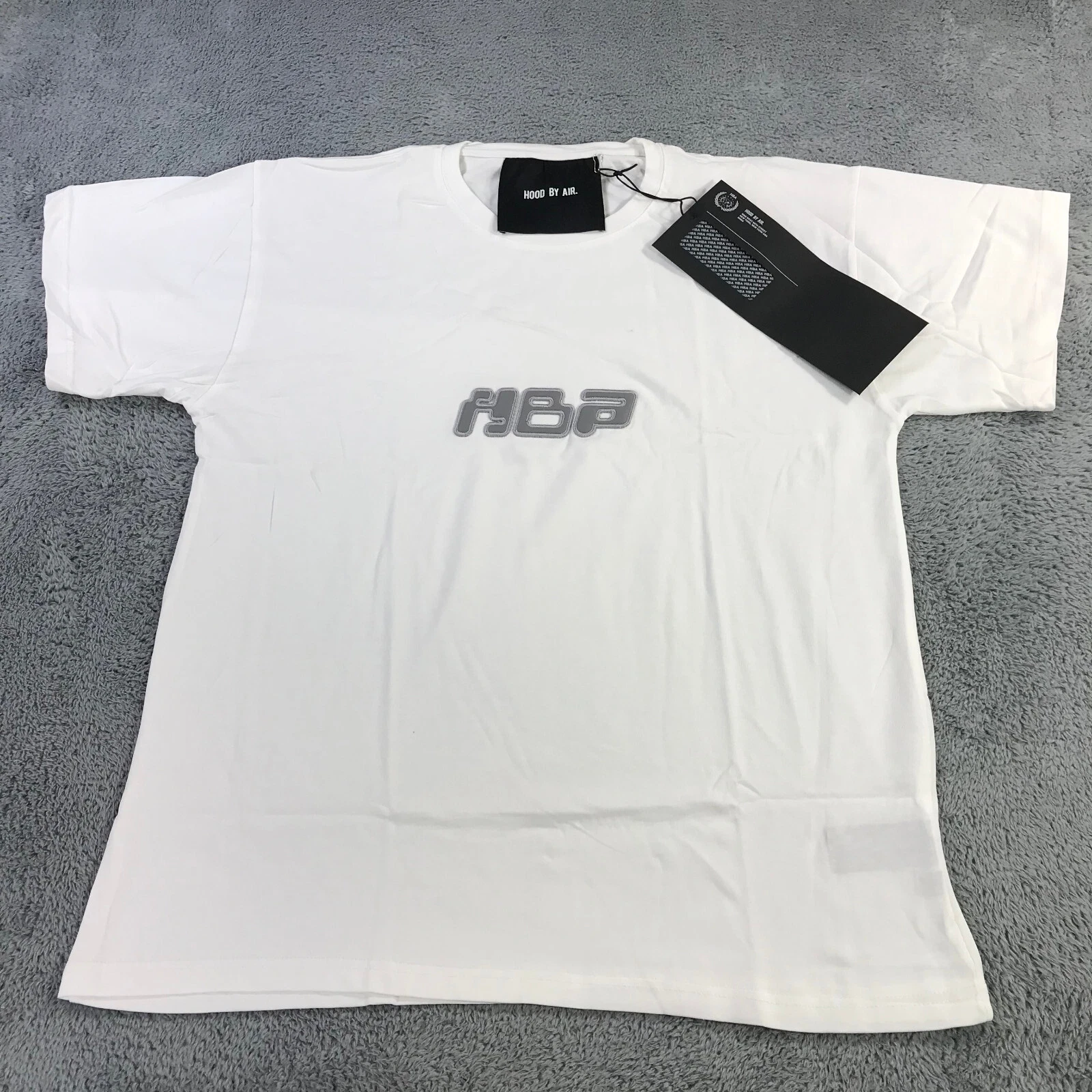 HBA (HOOD BY AIR) HBA Shirt Uomo Large Spell Out Hood By Air Tee Bianco Grigio Screensaver ge43534