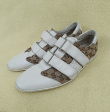 Gucci GG Men Shoes Vintage Monogram White Low Top Leather Canvas Size 43.5 US 10