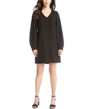 Karen Kane L11804 Womens Black V-Neck Long Sleeve Crepe Dress Size M