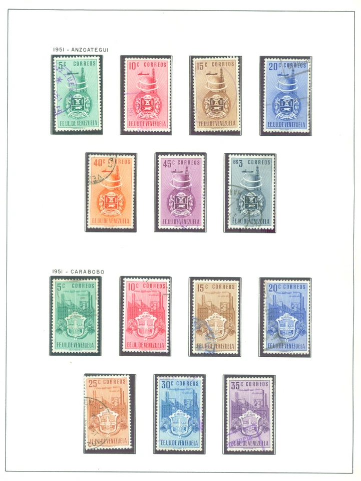 VENEZUELA 1951-54 Coat of Arms - complete issue - Sc# 464-631, C338-553 used VF - Image 2 of 4