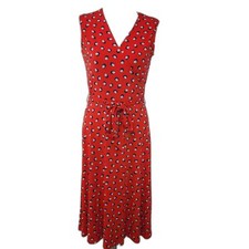 Leota Sleeveless Red Midi Dress with Abstract Polka Dots Size Small