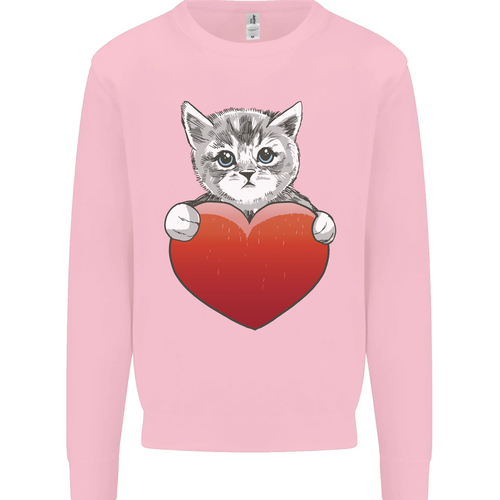 a Cute Cat With a Heart Love Valentines Day Kids Sweatshirt Jumper - Picture 10 of 97