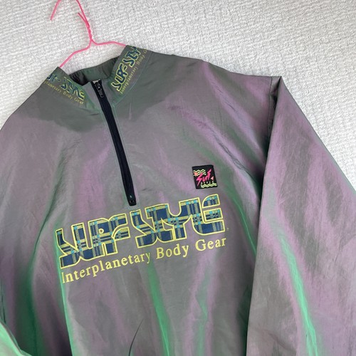 VTG USA MADE Surf Style Windbreaker Jacket Men Reflective Pullover 1/4 Zip (read - Picture 2 of 18