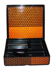 VTG plastic Japanese Bento box w/ insert 3 pieces container black & orange gold