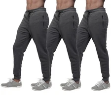 3 Pack Men's Fleece Lined Slim Fit Casual Tech Jogger Sweatpants Zipper Pockets