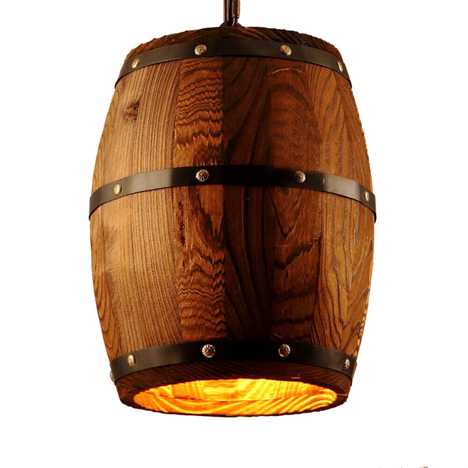 Lámpara colgante de barril de madera de vino lámpara de techo barra café luz Foto 4 de 4