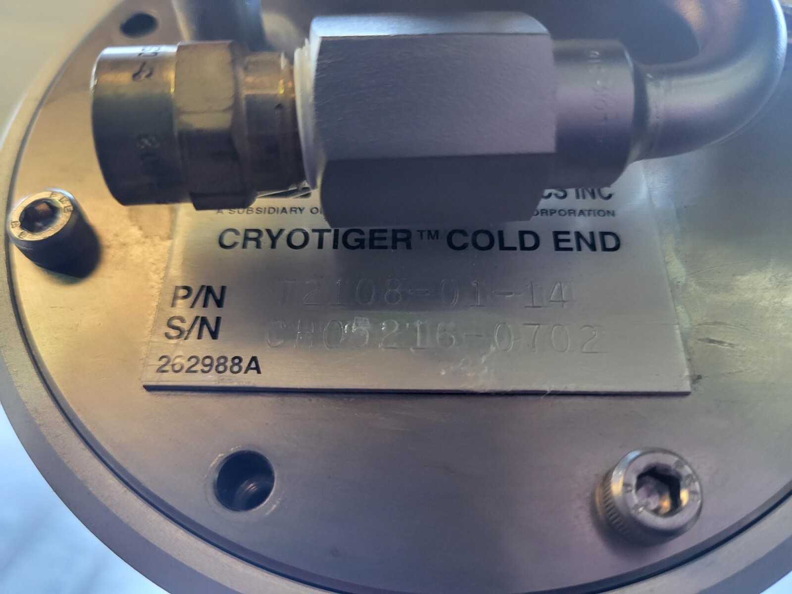 KLA-Tencor SRX EDX Detector Thermo Noran Cryo Cooler 8815A-3SUS-SN 4444-Cryo