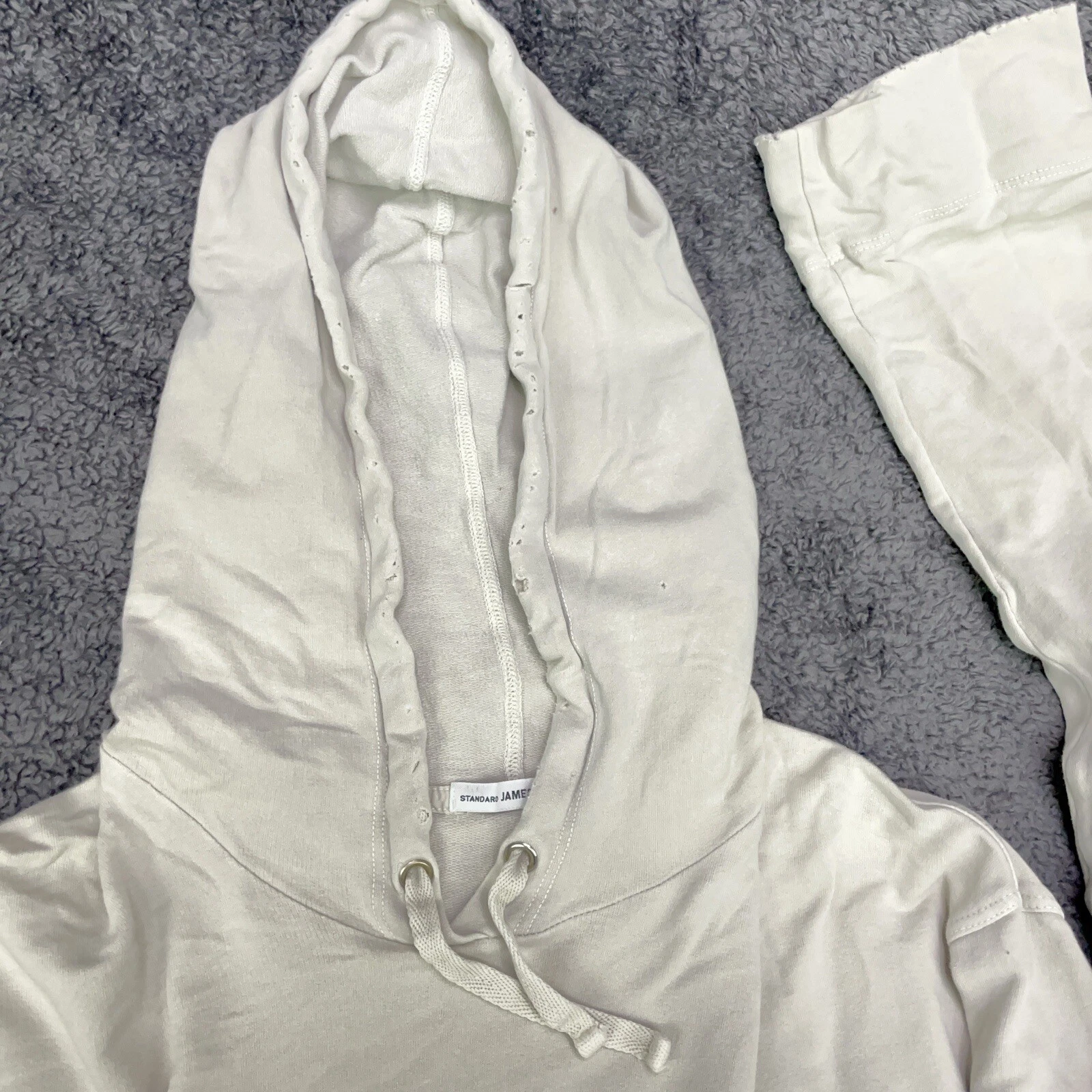 OFF WHITE Felpa con cappuccio oversize oversize James Perse taglia 2 crema avorio media tagliata pullover