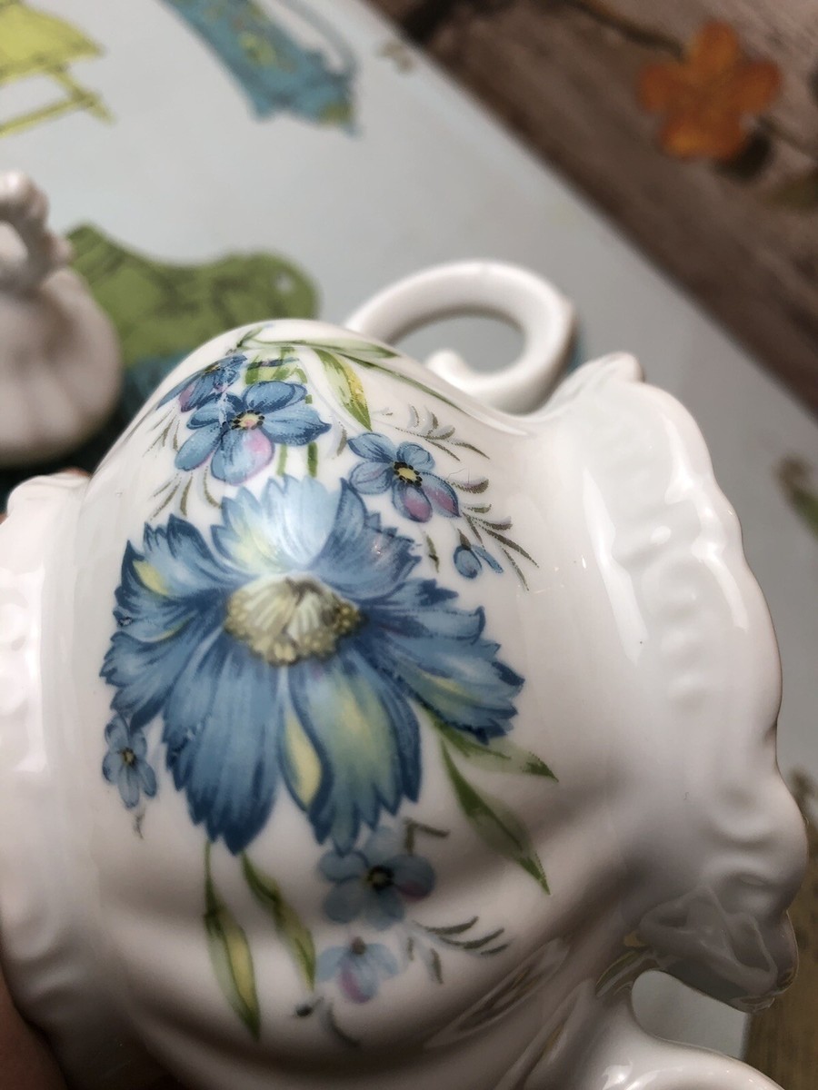 Vintage Inarco Japan Covered Sugar Bowl E-4773- Blue Daisy