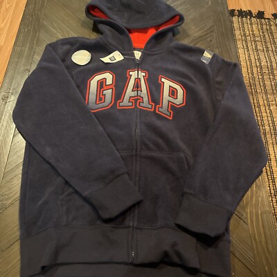 Gap Kids Boys Full Zip Fleece Hoodie Logo Reflective Navy Size XXL 14-16