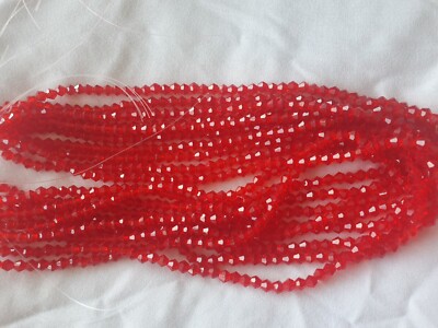 Restposten 10 Schnüre (1000 Perlen) 4mm Rot Farbe Bicone Kristall Perlen Neuware