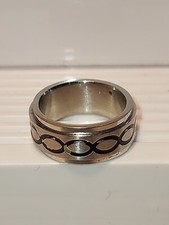 SILVER TONE SPINNER BAND RING 7.9MM Wide SIZE 5 Wedding Band DESIGN