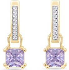 Huggie Hoop Earrings Simulated Birthstone 14K Yellow Gold Plated Silver