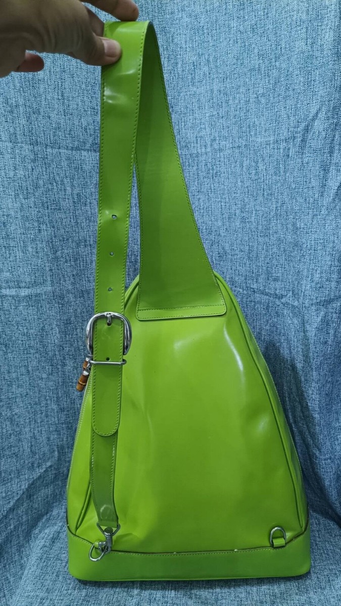 Gucci Vintage Bamboo Sling Backpack Lime Green SUPER RARE 
