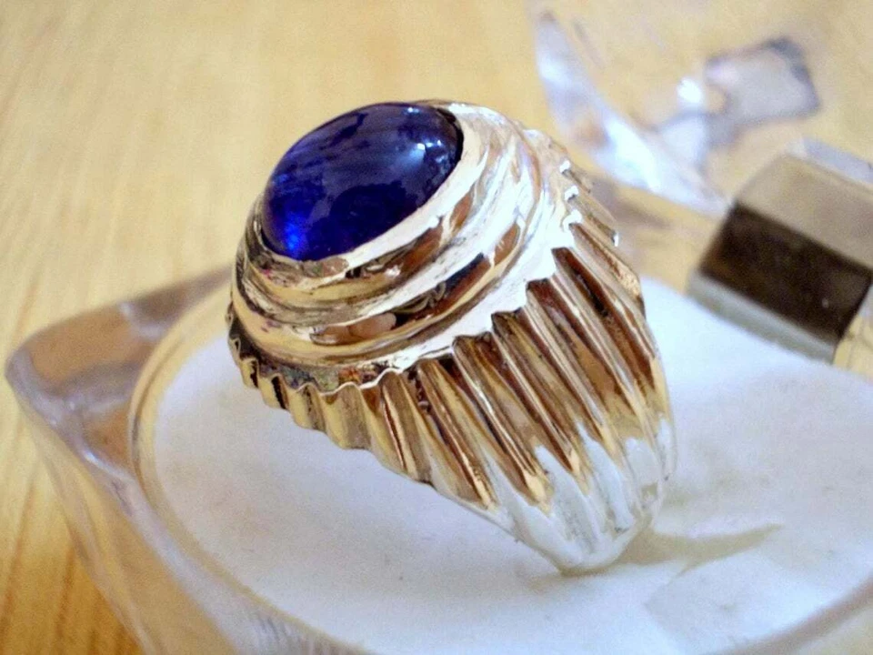 Anillo de zafiro para hombre piedra auténtica plata de ley 925 neelam talla 10 piedras preciosas Foto 2 de 4