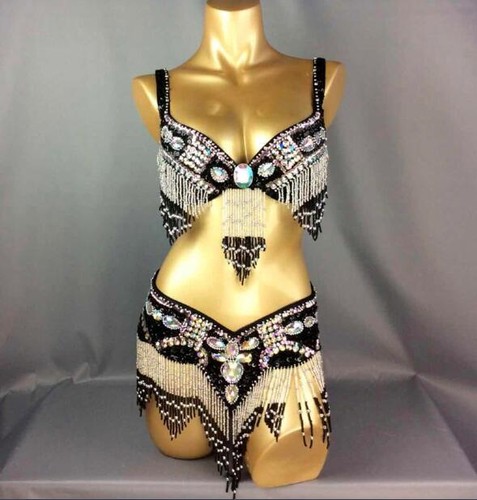 Handgefertigter Bauchtanz Indien Kostüm BH Top Gürtel Hüftschal Bollywood Karneval Set - Bild 2 von 5