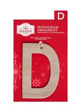 Holiday Time Christmas Ornament Monogram Letter "D" Faux Wood 4" NEW
