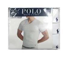 Polo Ralph Lauren Men's White Slim Fit V-Neck Moisture Wicking T-Shirt 3 Pack