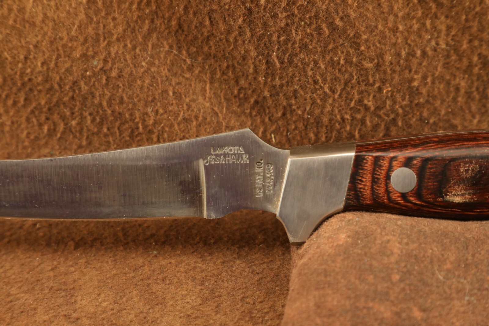 Lakota Fish Hawk Fixed Blade Knife, Wood Handle & Sheath Made in Japan