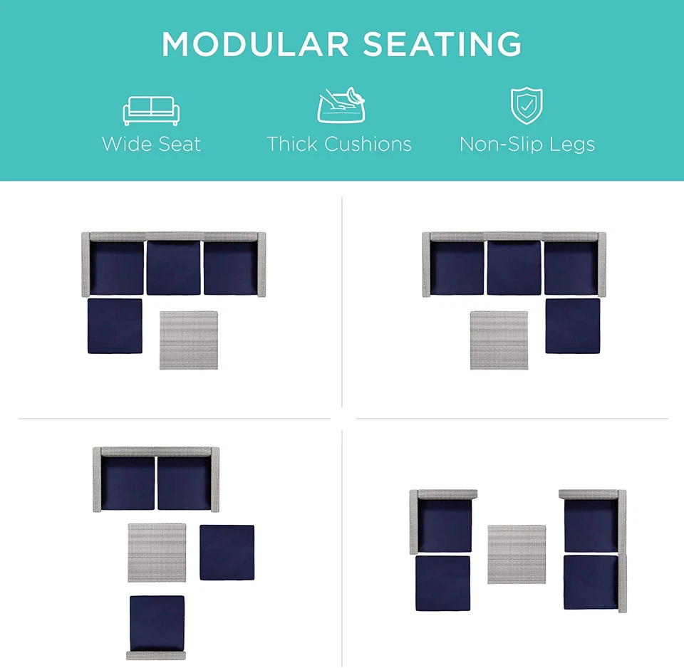 Juego de conversación modular de 5 piezas, muebles de mimbre seccionales de exterior para patio, Foto 2 de 4