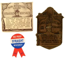 1934 Old Mr. Boston Straight Whiskey Bottled from Wood Ben Burk Brass Label WL4